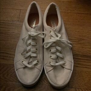 Keds Cream Sneakers with Canvas Upper and Low-Top Design